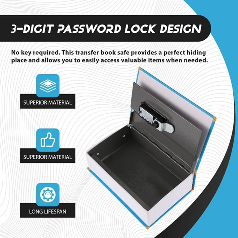Dictionary Book Safe Storage Box,  Safe With 3 Digital Combination Lock, Anti-Theft Safe Secret Box