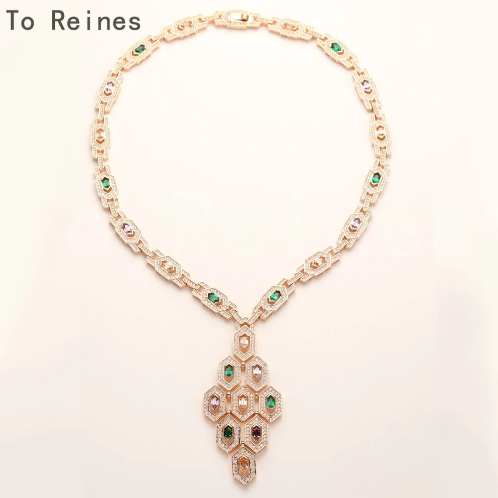 

To Reines Trendy Gold-Plated Copper Zircon Choker Necklaces Simple Shiny Diamond Pendants Women Fine Jewelry Valentines Day