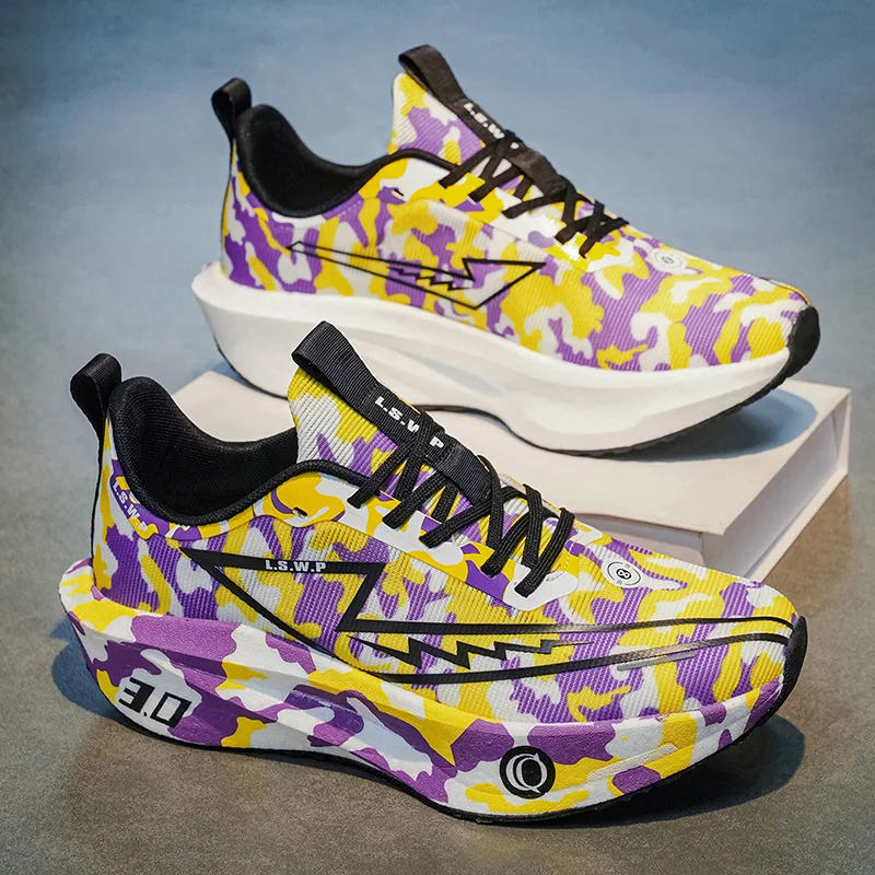 Herren-Freizeitsportschuhe, trendige Camouflage-Laufschuhe für Herren und Damen, hochelastische, dicksohlige, dämpfende Sneaker, atmungsaktive, leichte Laufschuhe aus Mesh-Material, rutschfeste, abriebfeste Außensohle, für Jugendliche geeignet. – Detail 8