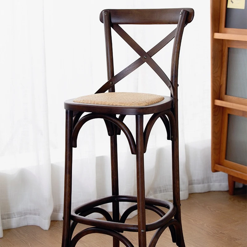 

American Retro Internet Celebrity Cafe Solid Wood Chair Simple Pub Light Luxury Home Bar Chair High Back High Bar Chair