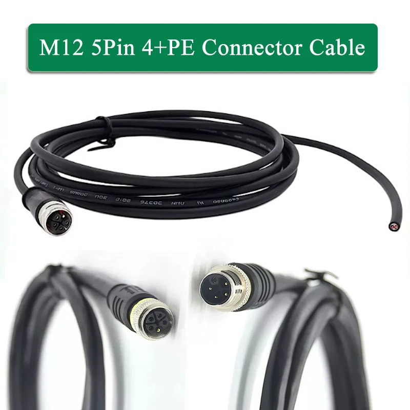 M12 5Pin 4+PE L-code Aviation Plug Power Cable Waterproof Male and Female High Current Waterproof Rail Transit 5P Power Cord