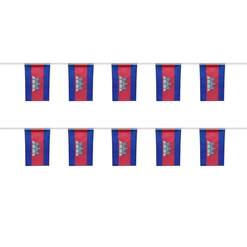 Aerlxemrbrae  20pcs/lot   Cambodia bunting flags 14x21cm Pennant Cambodia String Banner Festival Party Holiday for decoration