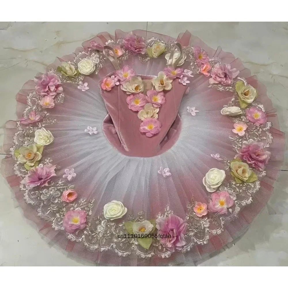 

Girls Pink Rose Fairy Doll Ballet Tutu Dress Kids Stage Performance Ballerina Princess Dance Costume Fluffy Tulle Recital Gown