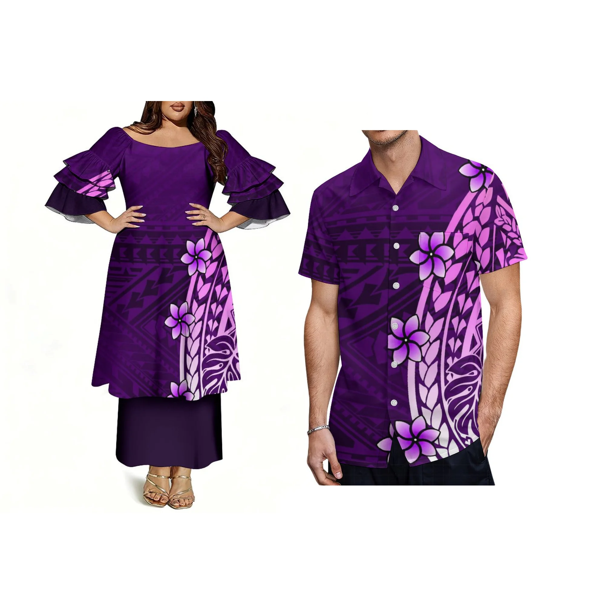 New Plus Size Women 2 Piece Set Tiered Flare Sleeve Top Long Skirt Set Tribal Print Puletasi Dress