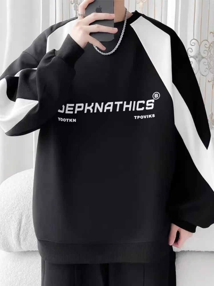 

Американский ретро-свитшот с цветными блоками и круглым вырезом, мужская повседневная спортивная куртка на весну-осень, молодежный стильный топ высокого качества, удобный.