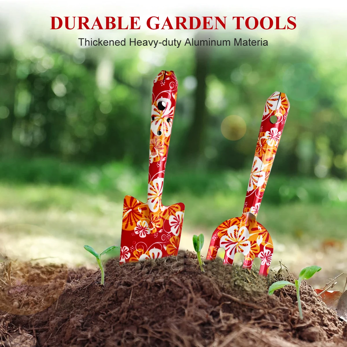 

2PCS Gardening Tools Printed Flower Planting Aluminum Trowel Raise Flowers Rake Planting Vegetables Shovel Potting Supplies