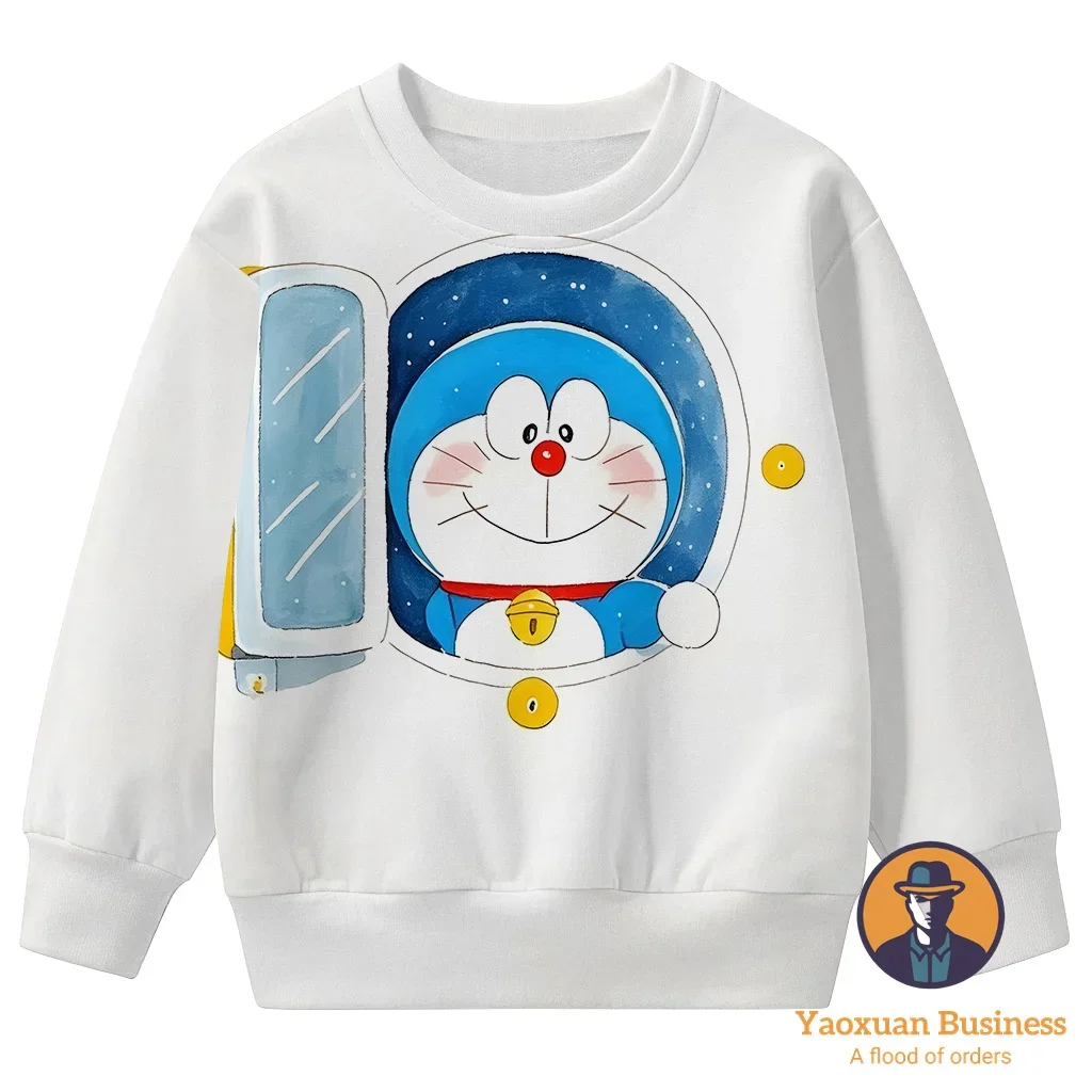 

Doraemon, новинка 2025 года, 3D свитшот с круглым вырезом для детей-подростков, мальчиков и девочек, мультяшный принт, осень-зима, модный, бестселлер, горячая мода