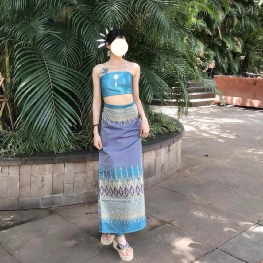 

Женская традиционная одежда из Таиланда, комплект из 2 предметов, тайское платье, национальный костюм, платье Дай, ретро-костюм меньшинства для танцевальной фотографии