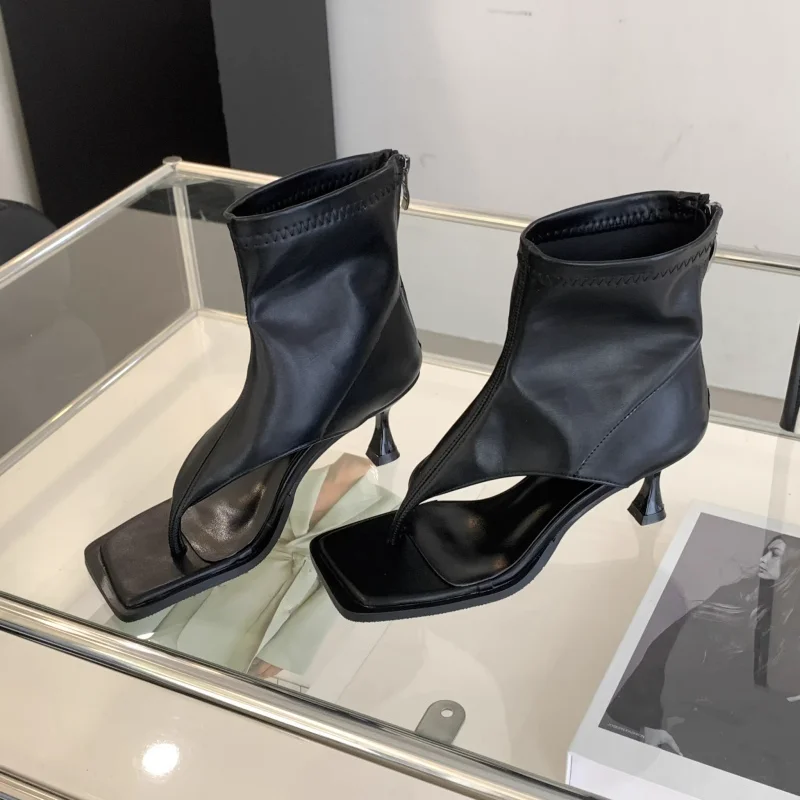 

Fashion Women Open toe Gladiator Rome Sandals Thong Clip Toe Ankle Boots Summer Bootie Kitten Low Heel Gothic Square Toe Shoes