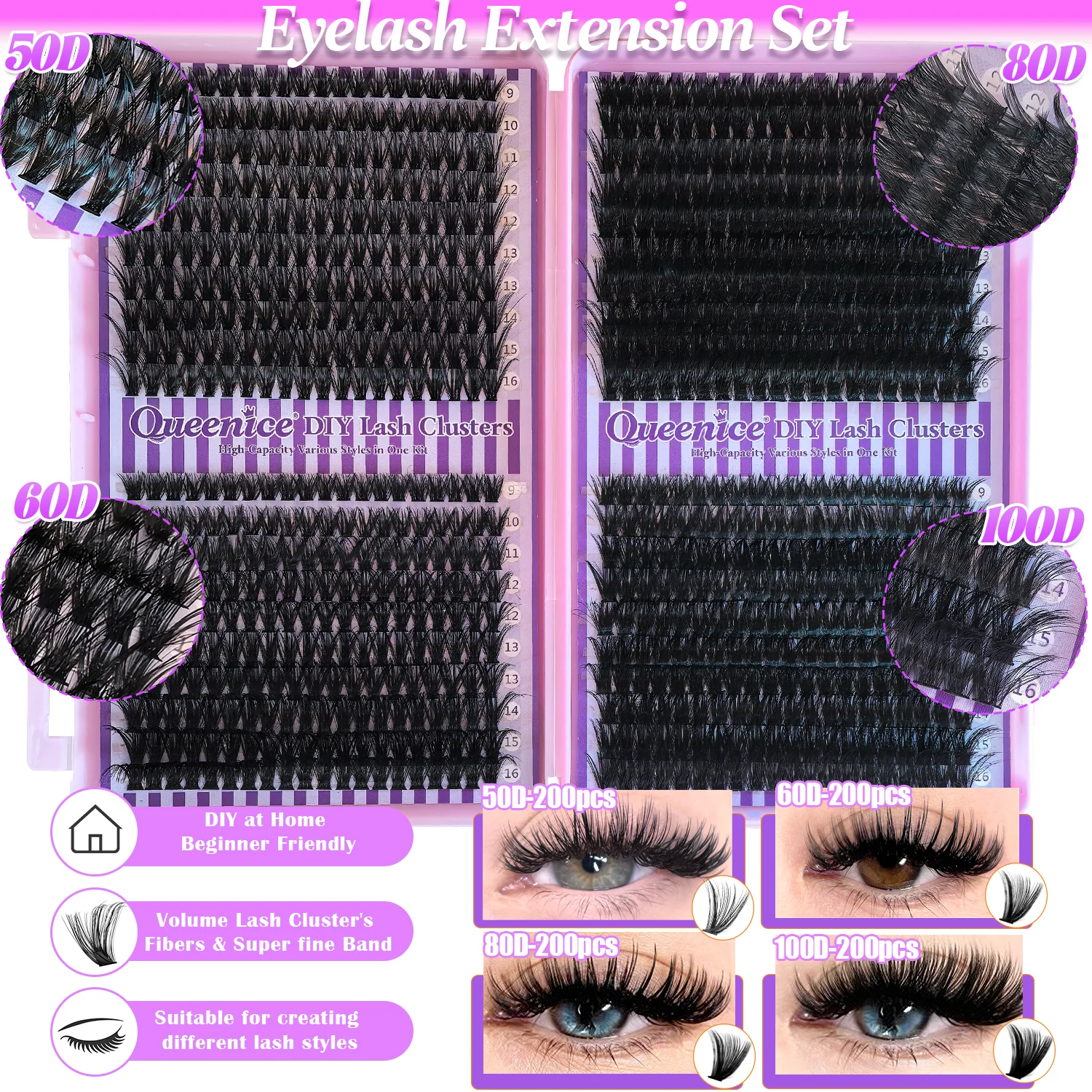 QUEENICE Lashes Cluster DIY Lash Extension Mixed Tray Clusters Eyelashes Fluffy Individual Lashes Cat Eye Lash Extension image 5