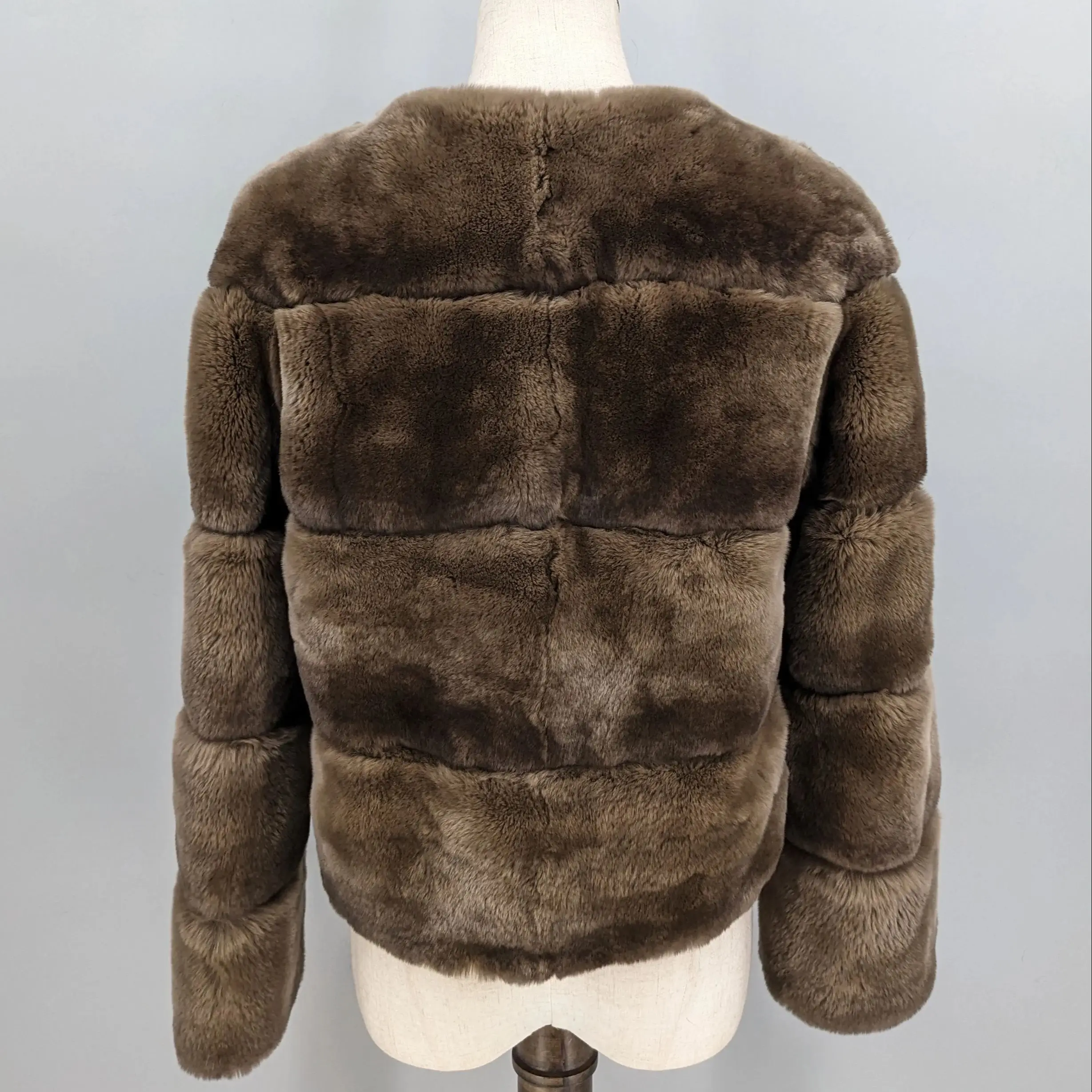 Abrigo corto de piel de conejo Rex auténtica para mujer, chaqueta completa con cuello redondo, Top cálido de invierno 250511