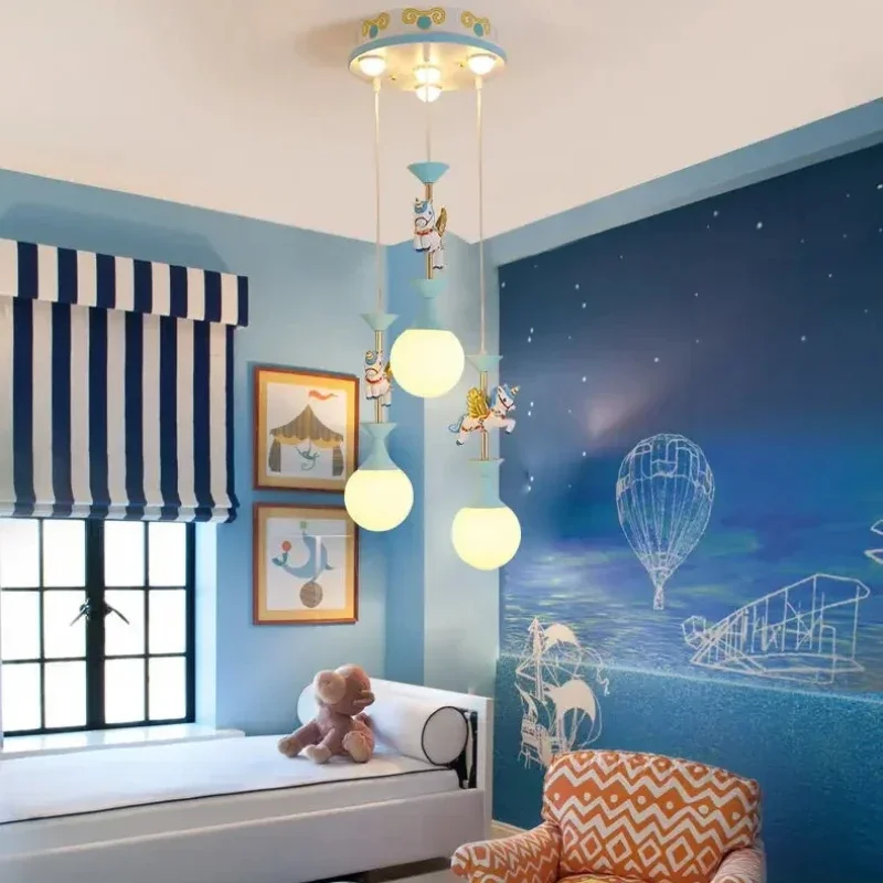 Modern Minimalist Children Room Pendant Light Carousel Boy Girl Bedroom Princess Decorate Creative Lovely Art High-end Warm LED