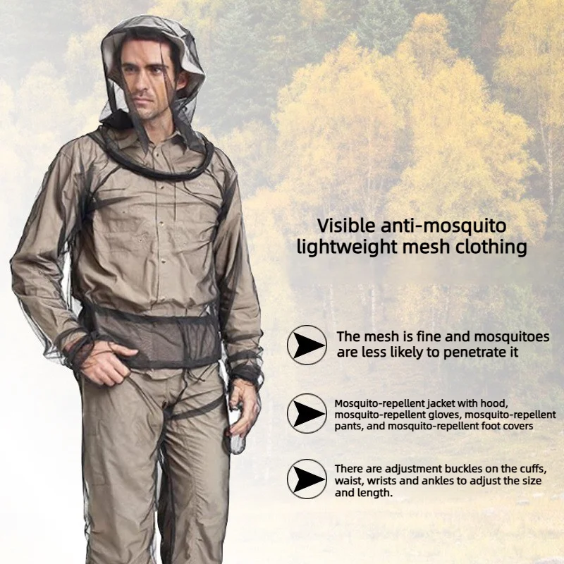 Outdoor Mosquito Protection Suit, Lightweight See-through Mesh Bug Wear,Portable Anti Insect Clothing for Fishing Camping Hiking