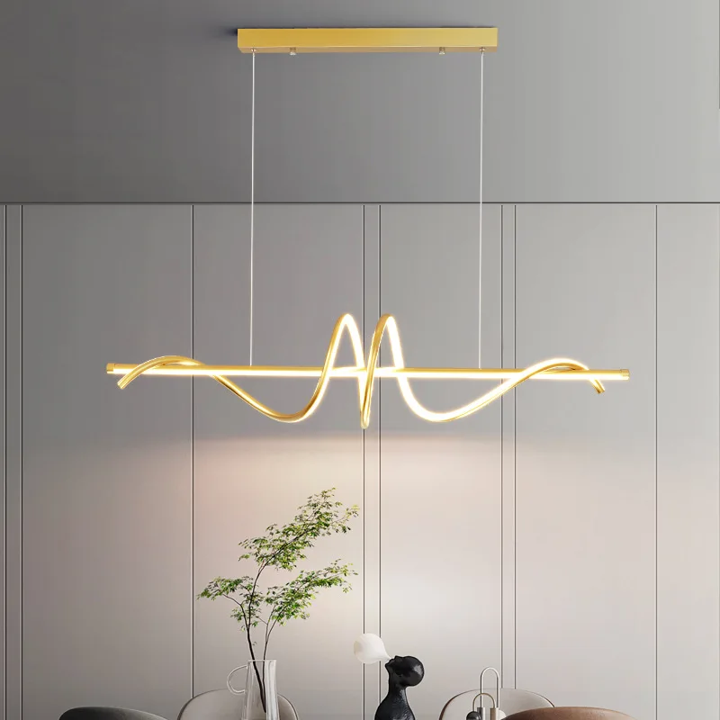 

Modern Rotate Led Pendant Lamps with Remote Control Gold Long for Coffee Table Dinning Room Kitchen Chandelier Lighting Fixture