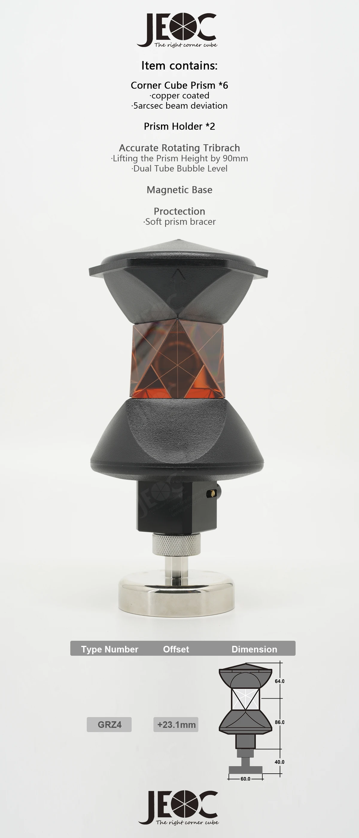 JEOC GRZ4 + Magnetische Basis, 360-Grad-Überwachungsprisma mit starkem Magnet, für Leica Totalstation – Detail 1