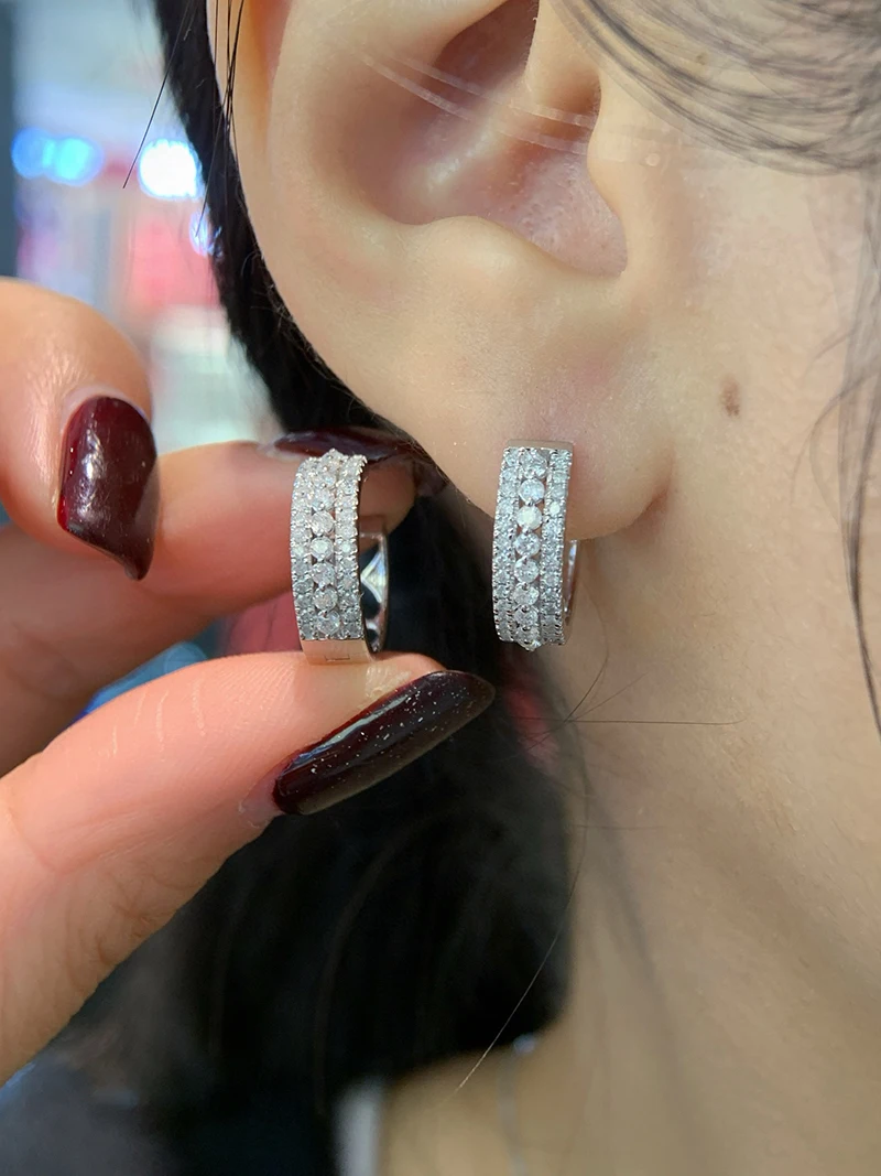 KUGG 100% 18K White Gold Earrings Luxury Design 0.70carat Real Natural Diamond Hoop Earrings for Women High Wedding Jewelry