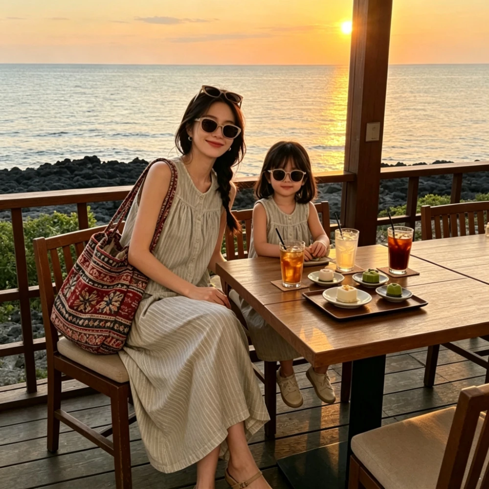 Mom and Daughter 2 Piece Set Family Matching Outfits Korean Style Mommy Me Matching Linen Cotton Sleeveless Vest Skirt Clothes