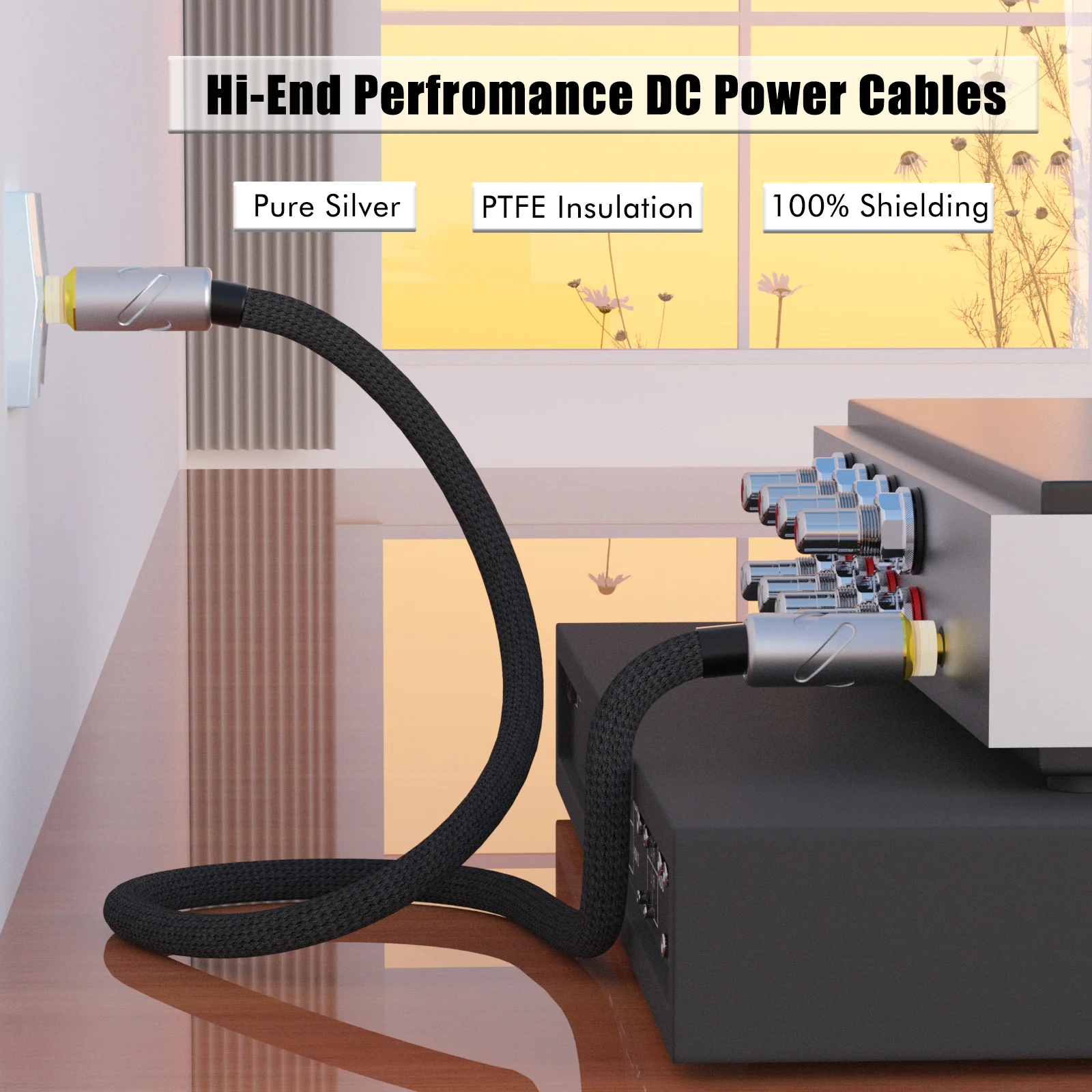 DC Cable 4N 99.998% Pure Silver HiFi Audio DC Power Cable DC Extension Cord 5.5 x 2.1mm 12V 0.5A for Amplifier Speaker