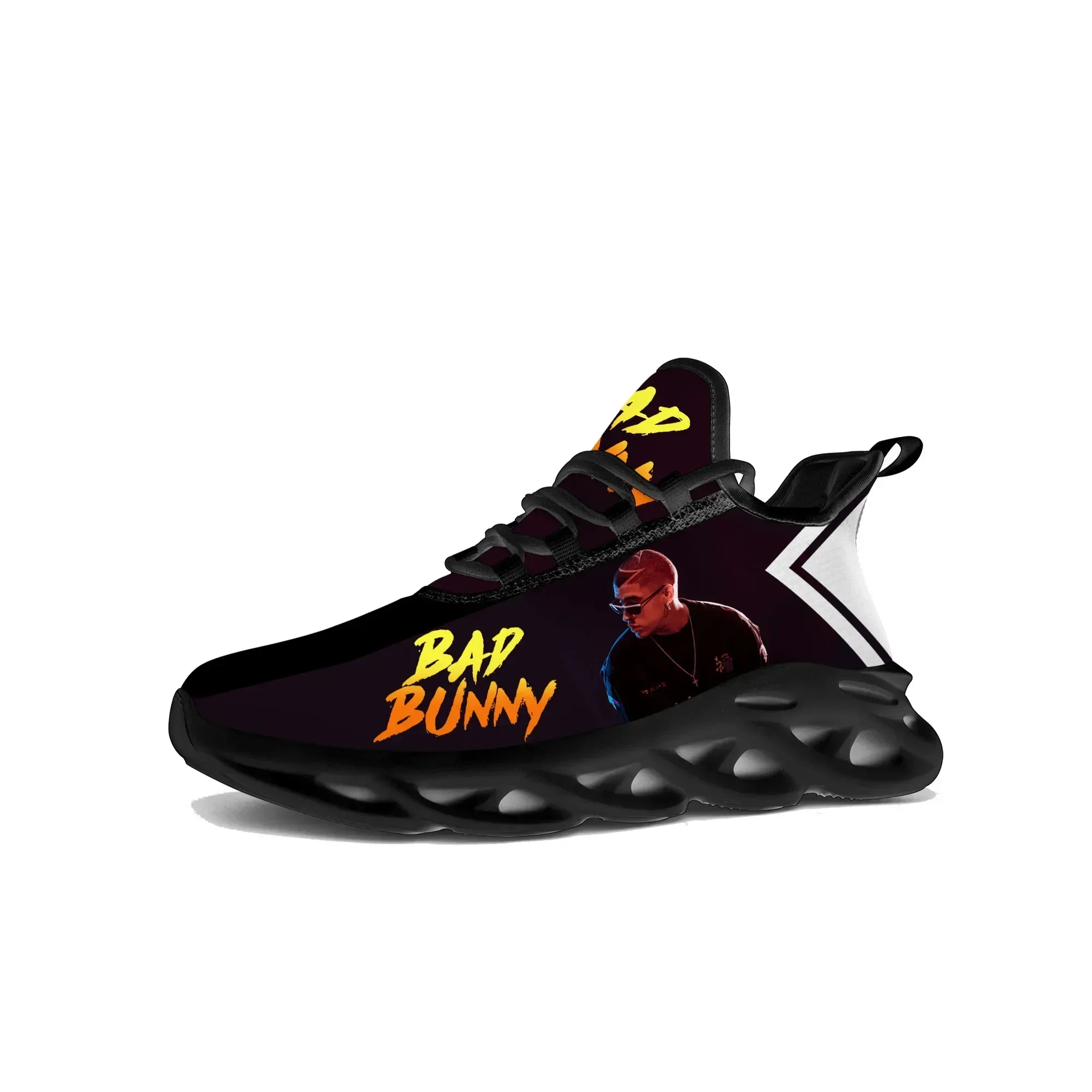 Zapatillas deportivas Bad Bunny para hombre y mujer, estilo hip hop, para correr, con cordones, de malla, calzado personalizado, color negro