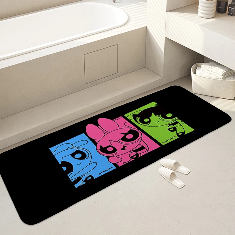 Anime Rug Z-The Powerpuff Girlss Aesthetic Washable Non-slip Kitchen Carpet Entrance Door Mats for Home Decorations Baths