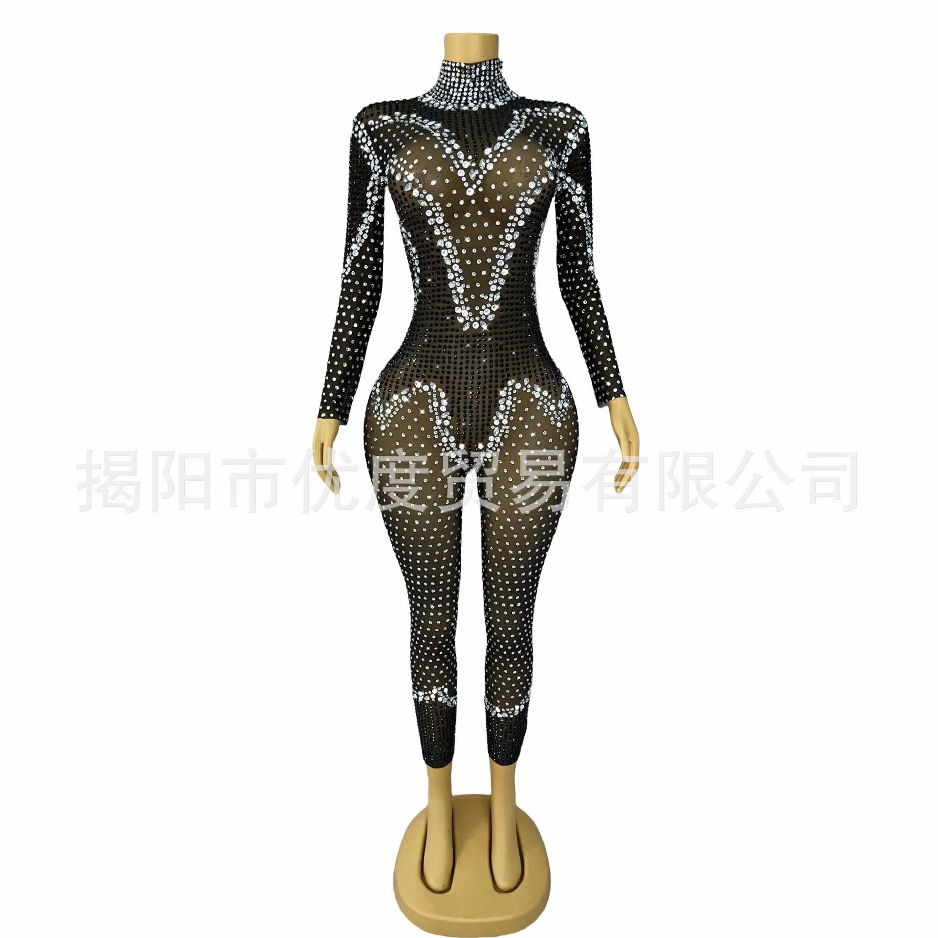 Personalized Slim Fit Handmade Black And White Rhinestone Dress Cocktail Party Performance Party Jumpsuit Spotted Dog Abendkleid