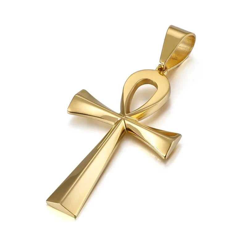 Egyptian Ankh Cross Necklaces Pendants Gold Color Stainless Steel Hieroglyphs Amulet Necklaces For Women Men Egypt Jewelry Gifts