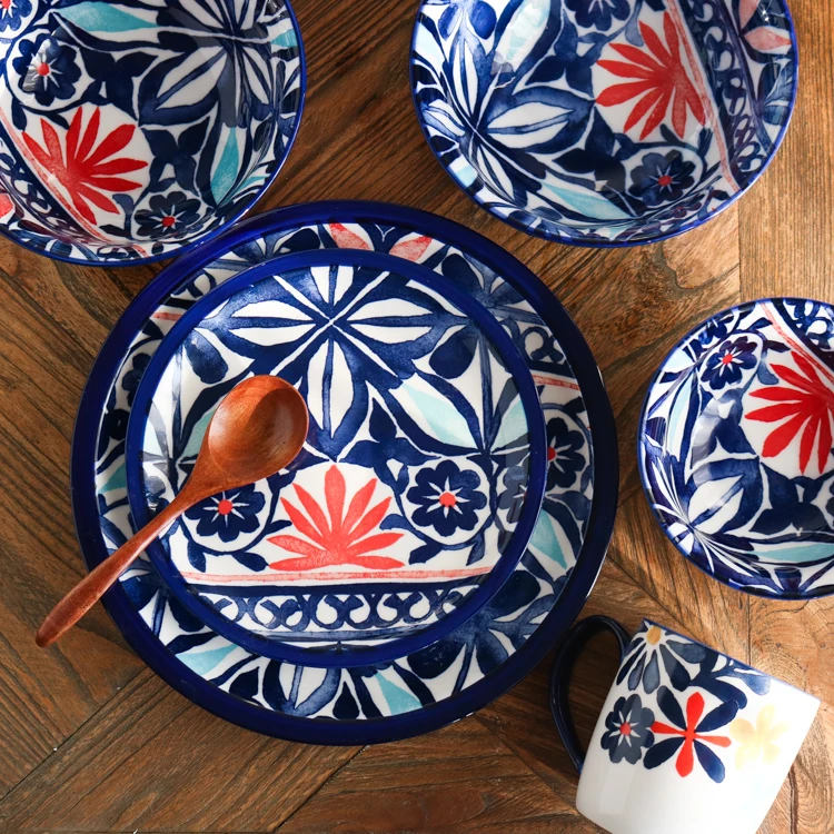 New Tricolors Flower Basket Ceramic Cutlery 10'' Plate/Large Bowl