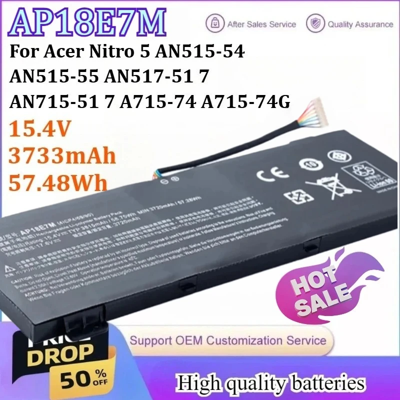 

AP18E7M 15.4V 3733mAh 57.48Wh Battery for Acer Nitro 5 AN515-54 AN515-55 AN517-51 7 AN715-51 7 A715-74 A715-74G Series AP18E8M