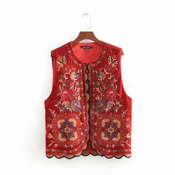 Zevity Women Vintage Sequins Flower Embroidery Vest Jacket Ladies Retro National Style Patchwork Velvet Kimono WaistCoat CT564