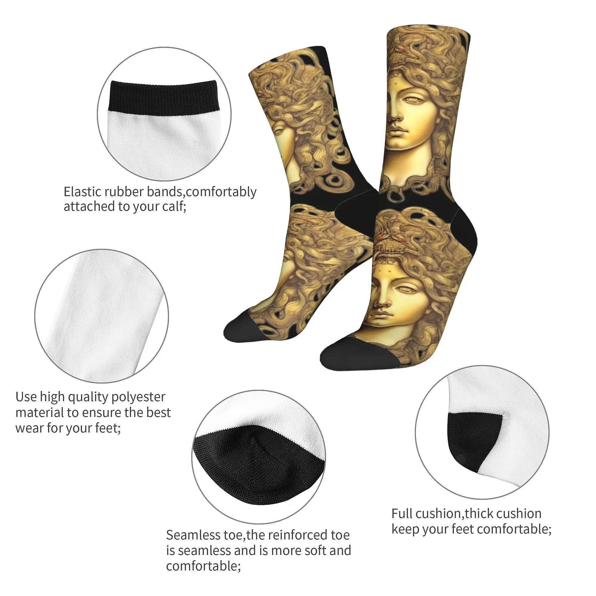 Chaussettes de basket-ball non ald unisexes, chaussettes Art Gold Medusa drôles, automne et hiver