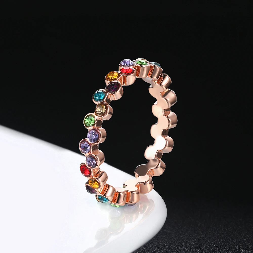 ZHOUYANG Ring For Women Elegant Style Multicolor Austrian Crystal Rose Gold Color Anniversary Gift Fashion Jewelry DZR002