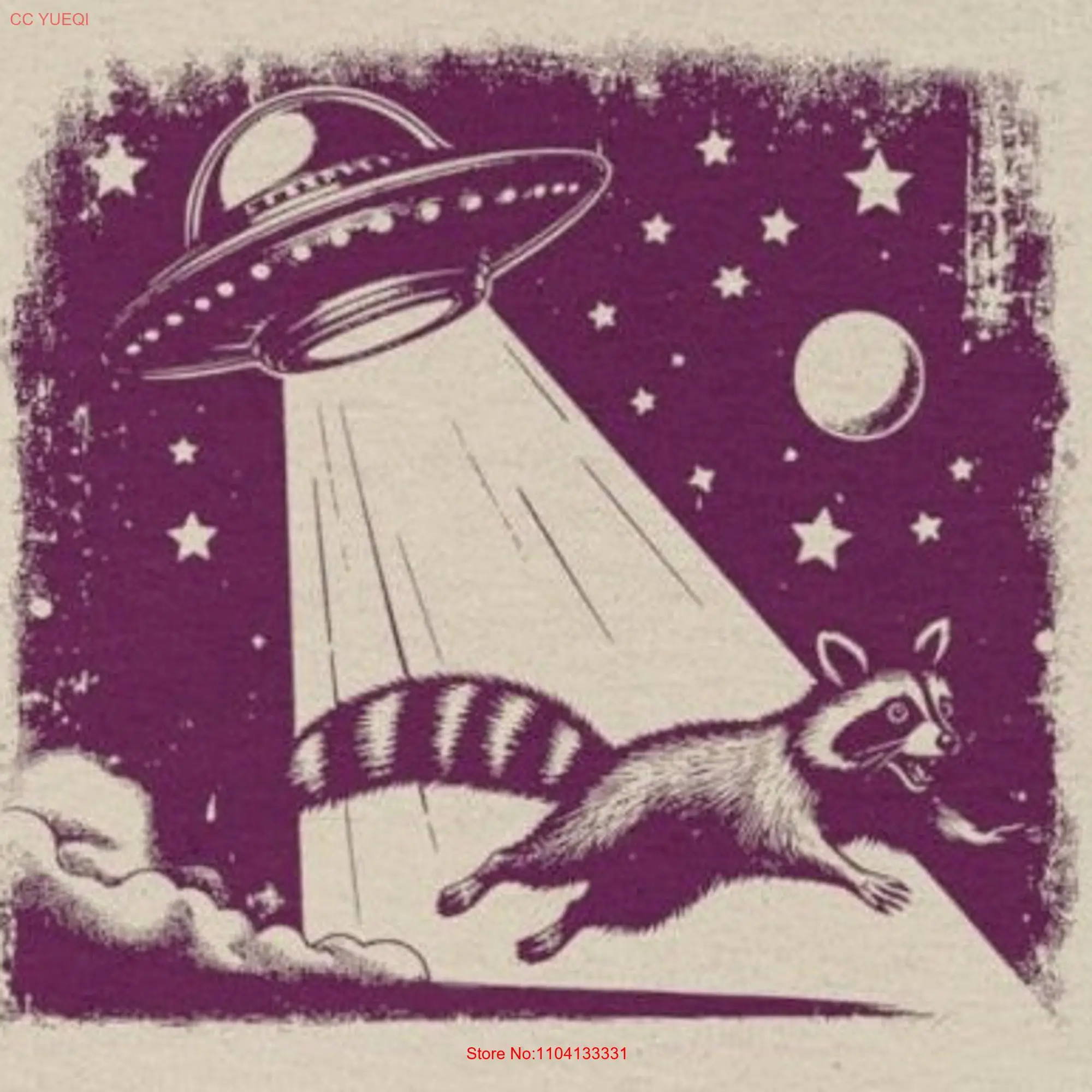 Raccoon UFO 2 Heavy Cotton T Shirt Funny abduction long or short sleeves