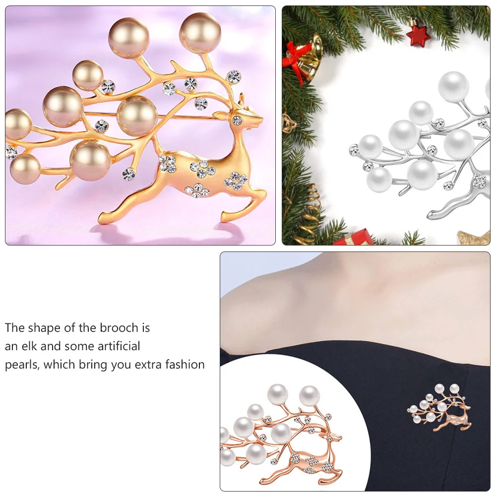 

2Pcs Alloy Brooches Artificial Pearl Christmas Brooch Pins Women Christmas Jewelry Accessories Silver Color Fashion Gifts
