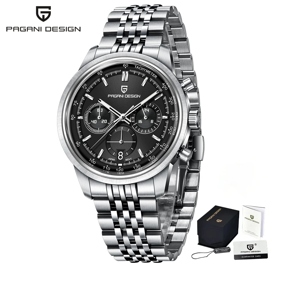 PAGANI DESIGN 41mm Classic Men Quartz Watches Original Japan TMI VK63 Chronograph Movement Stainless Steel Waterproof reloj homb image 3