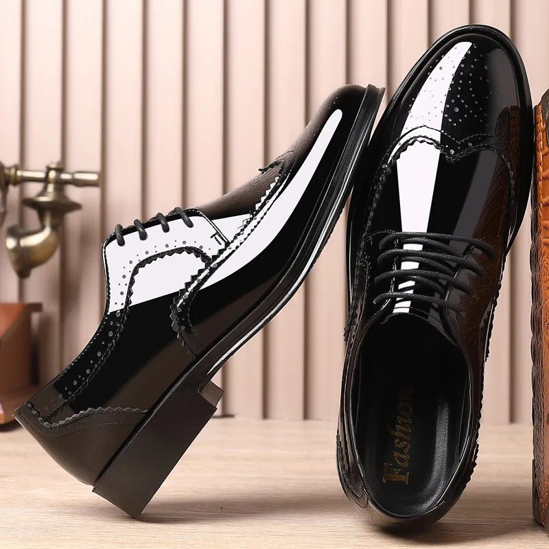 New British Retro White Thick Bottom Brogue Heighten Oxford Formal Shoes For Men Wedding Prom Homecoming Sapato Social Masculino