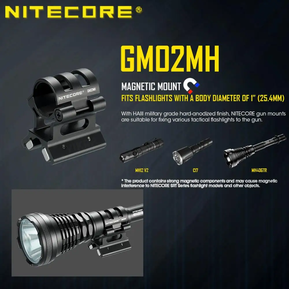 NITECORE GM02MH Quick Detach Magnetic Barrel Mount for Flashlights Suitable for NITECORE SRT7GT MH40GTR MH12GTS P12GTS