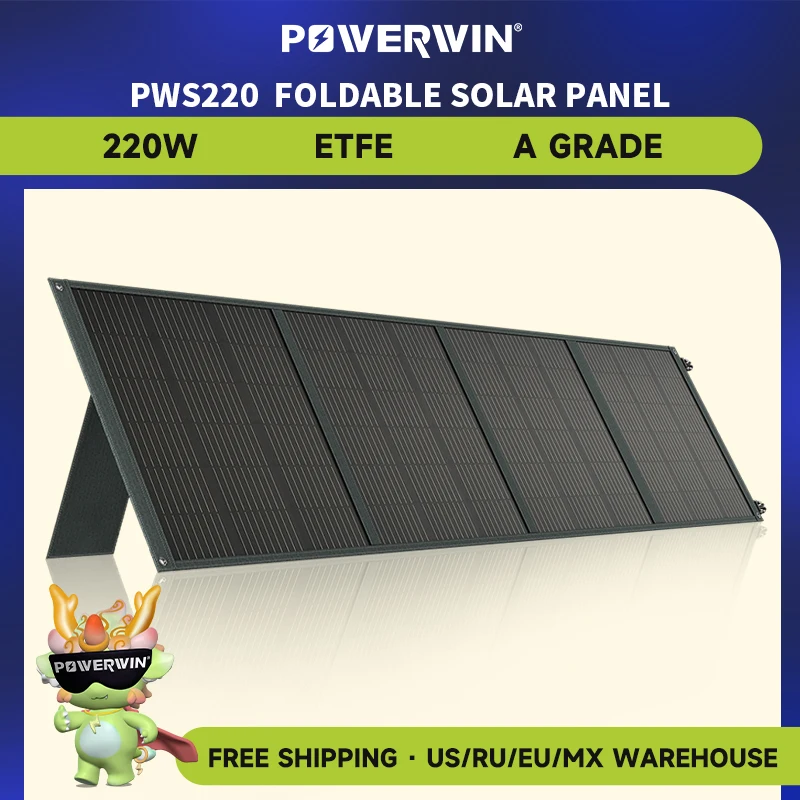 

POWERWIN PWS220 220W ETFE High Efficiency Foldable Solar Panel IP65 Series/Parallel with USB Outputs for Mobile Devices Fast QC