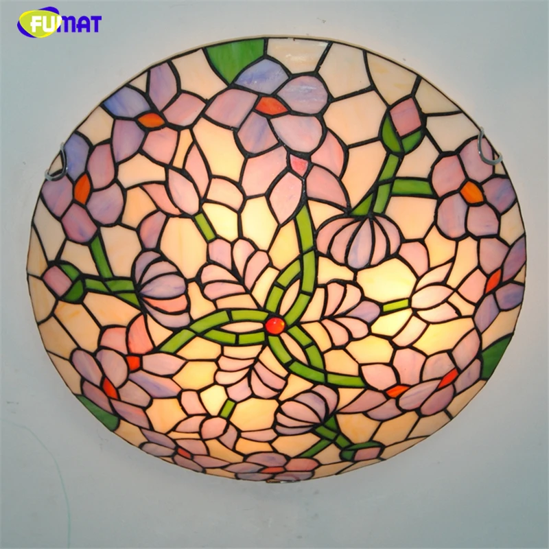 Tiffany Retro Ceiling Light Vintage Stianed Glass Wisteria Lampshade Ceiling Lamp Dining Living Room Decor LED Ceiling Light