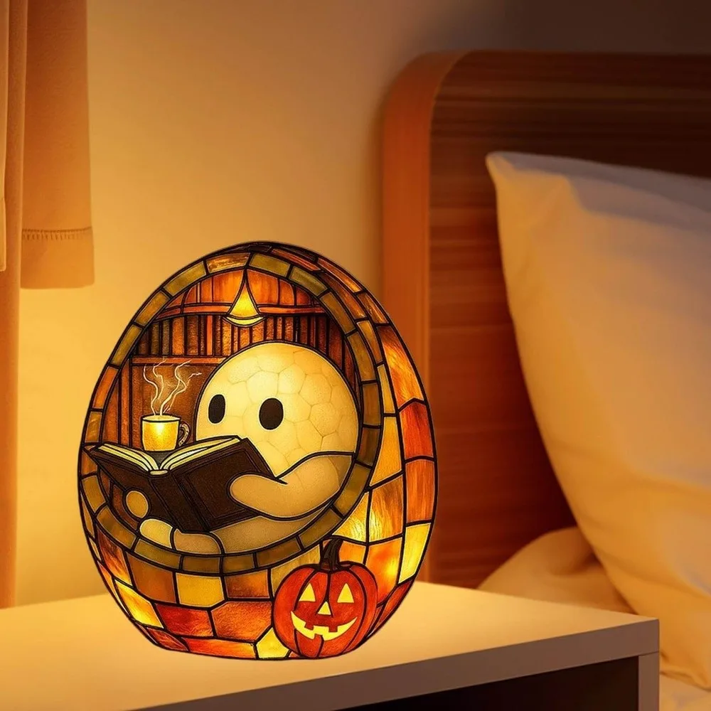 Handmade Ghost Reading Book Lamp Adorable Ghost Flickering Light Ghost Reading Night Light Ghost Decor LED Night Light