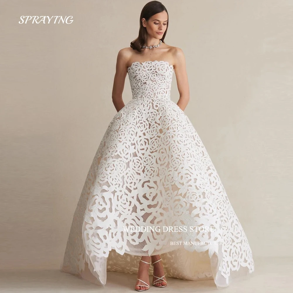 SPRAYING Sexy Strapless Full Lace A Line Wedding Dresses Vestido de noiva Modern Bridal Gowns Corset Back Robe de mariage 2024