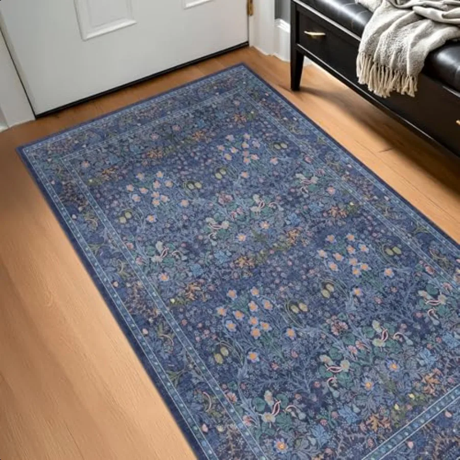 

Dark Blue 3x5 Area Rugs for Entryway Bedroom Beside Rug Kitchen Laundry Room NonSlip Low Pile Ultra Soft Stain Resistant Small