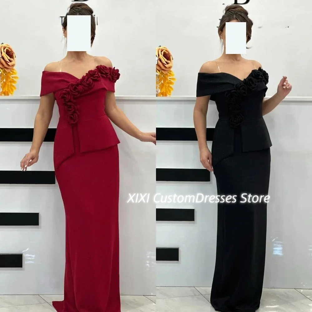 

Dresses For Prom Off-The-Shoulder Neckline Silver Dresses For Special Events Floor-Length Flowers Zipper Up Wedding Party Dress