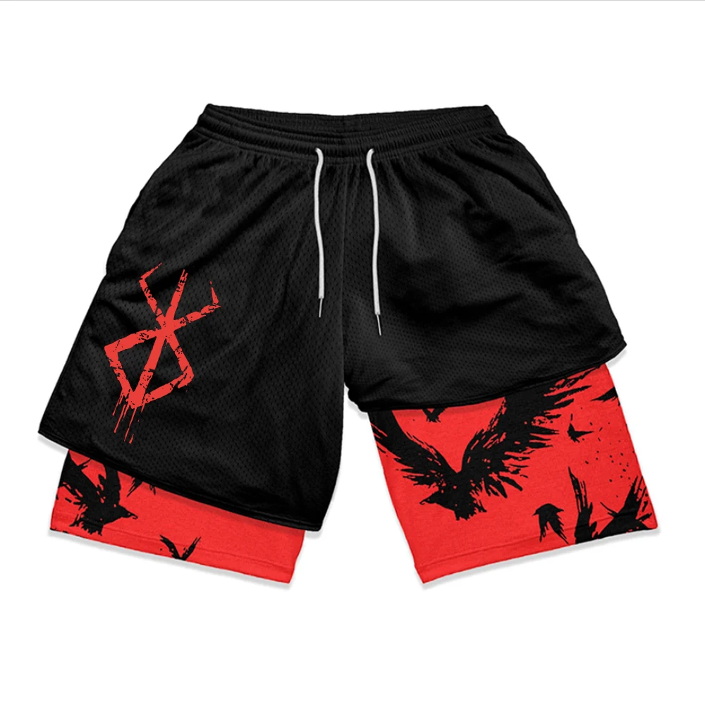 Anime Performance Gym Shorts Men Women 2 In 1 Gym Shorts Manga 3D Print Mesh Quick Dry Sports Short Pants Summer Fitness Workout