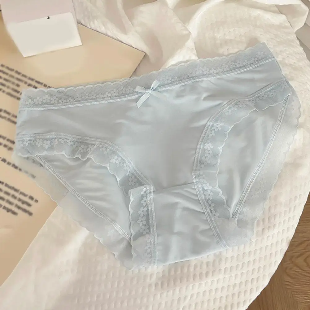 얼음 실크 레이스 팬티 여성을위한 원활한 솔리드 속옷 섹시한 울트라 얇은 통기성 팬티 소녀 부드러운 투명 란제리