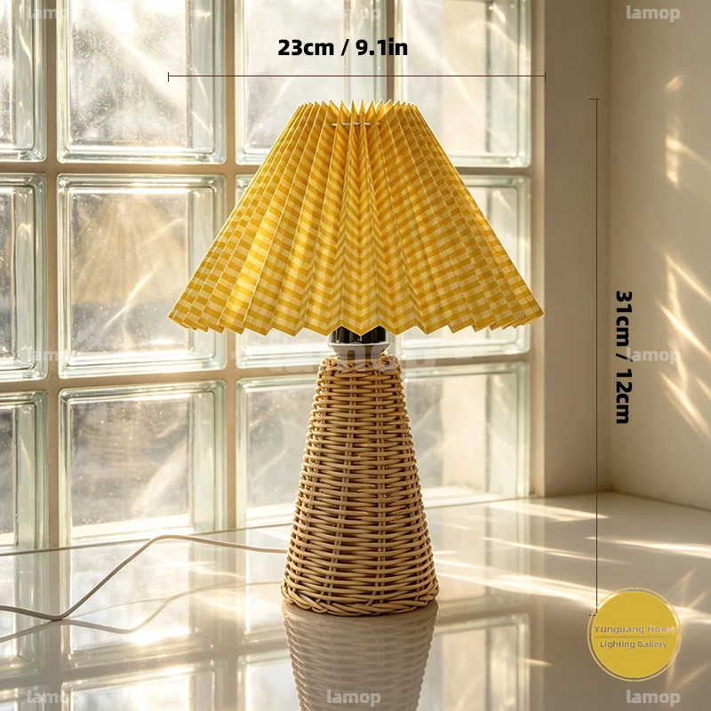 Round Rattan Base Table Lamp Adjustable Light Mode Nordic Decor Lamp For Reading Desk Guest Room Layout Decor