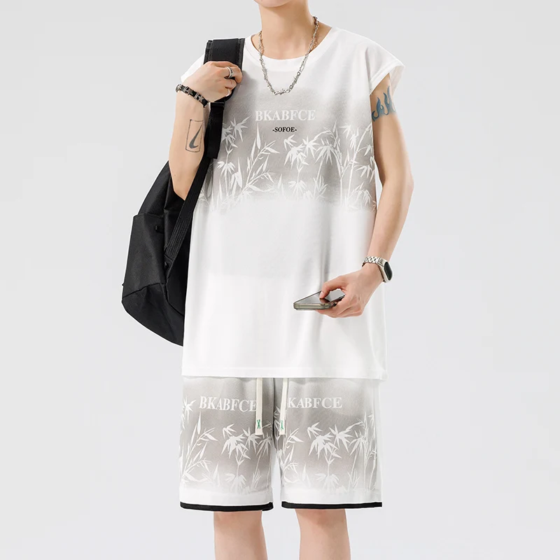 

Men's Casual 2-Piece Sportswear Set Streetwear Fashion Tracksuit Shirts and Pants Camping Beachwear Clothing Summer Shirts Set