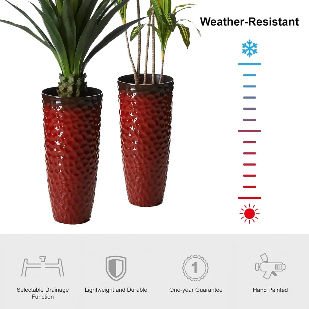 مجموعة مزارعات بلاستيكية كبيرة طويلة مكونة من قطعتين مع نسيج قرص العسل والأحمر المتدرج، تتضمن فتحات الصرف، كبيرة الحجم للنباتات الكبيرة