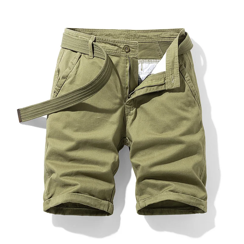 Summer Cargo Shorts Men 100% Cotton Solid Casual Short Pants Black Khaki Military Jogger Cargo Shorts No Belt Mens Clothing 2022