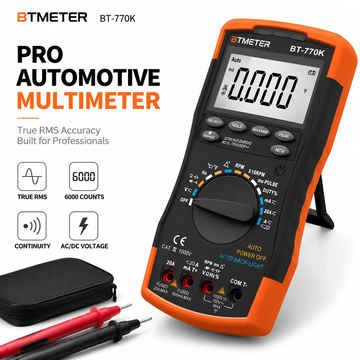 Automotive Multimeter Digital RPM Dwell Tester,AC/DC Current Voltage Meter with Capacitance Frequency NCV Detection Auto-Ranging