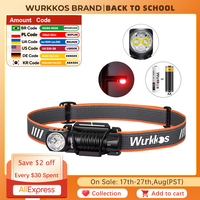 Wurkkos HD12 850 Lumens Rechargeable 14500/AA Headlamp with Red Light Flashlight with Magnet Tail for Camping Hiking Fishing